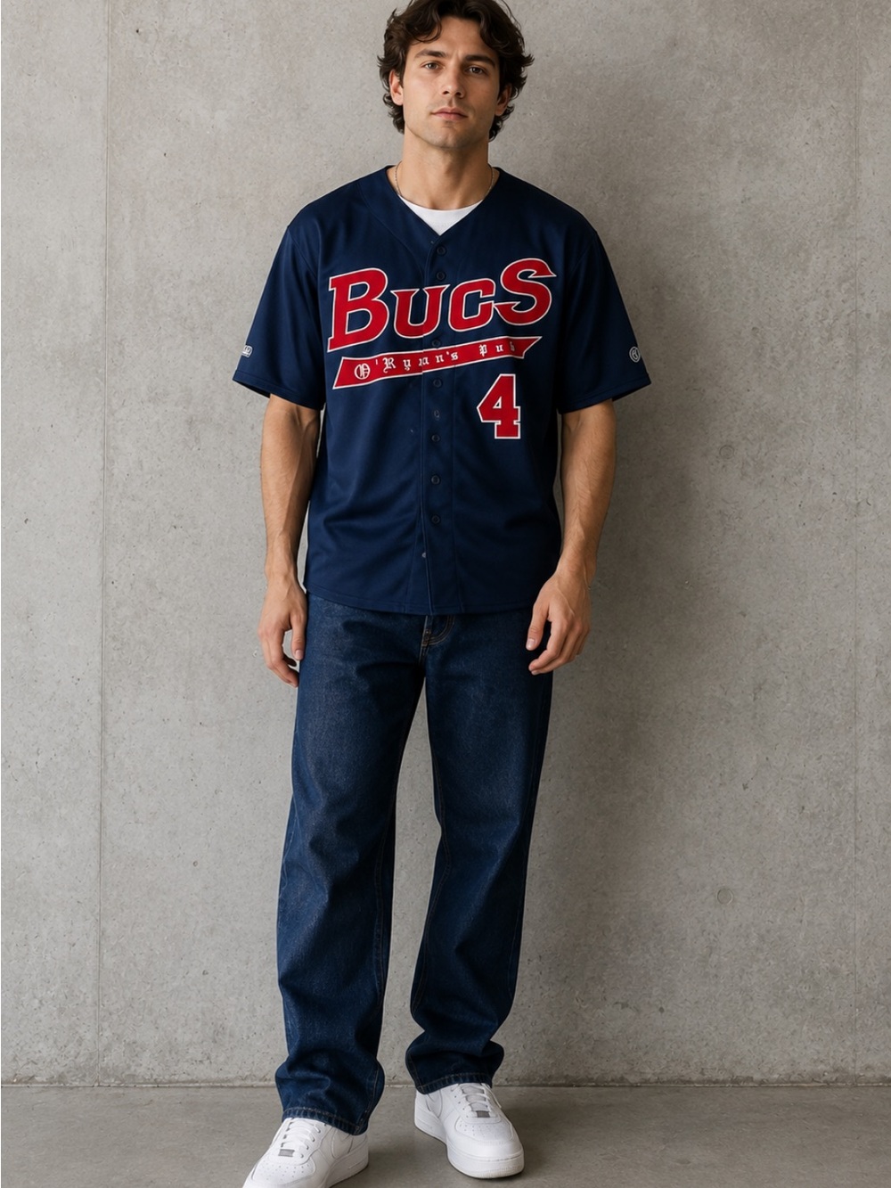 Vintage Rawlings BUCS Baseball Jersey Navy Red Button Front Size L